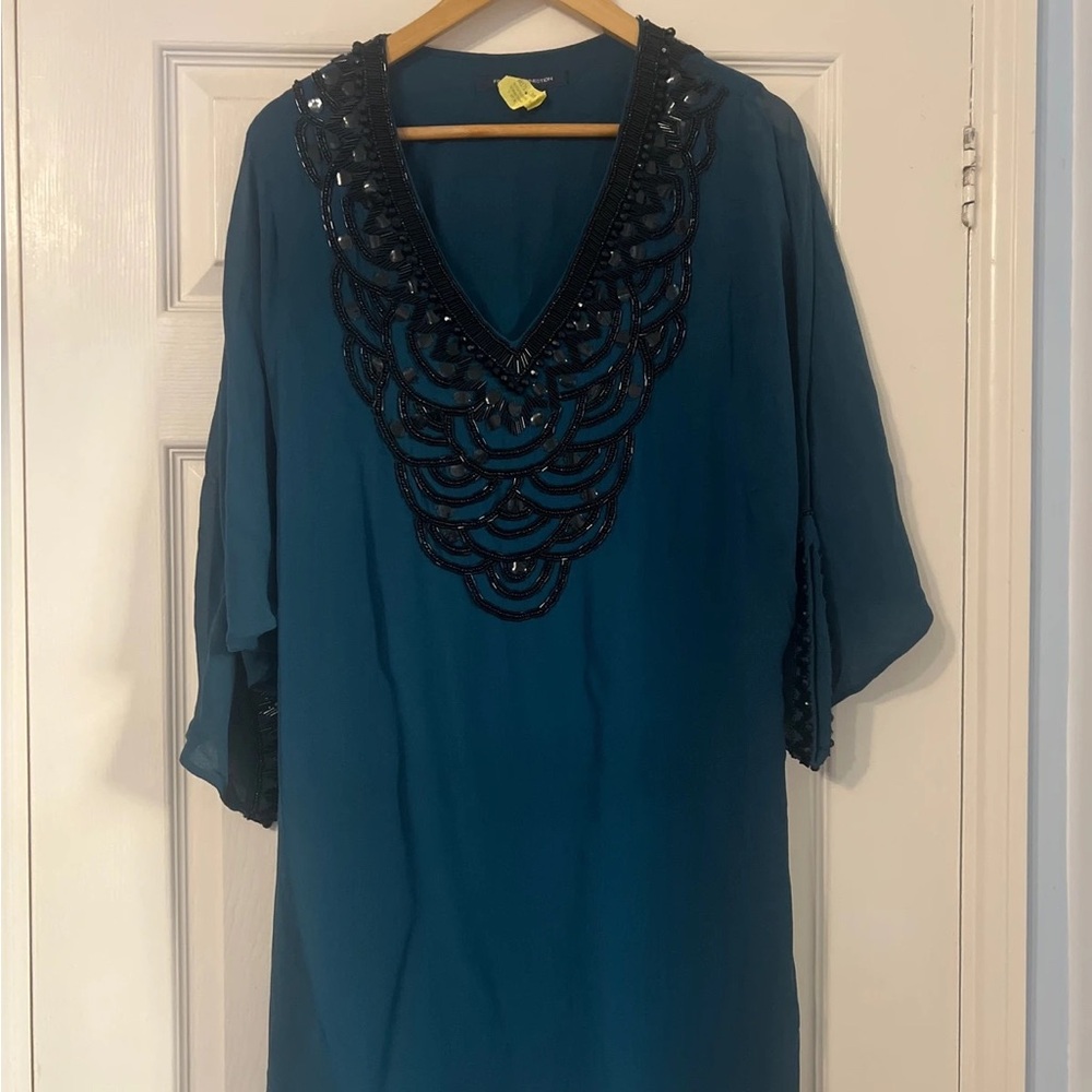 French Connection Teal Tunic with Black Embellishments